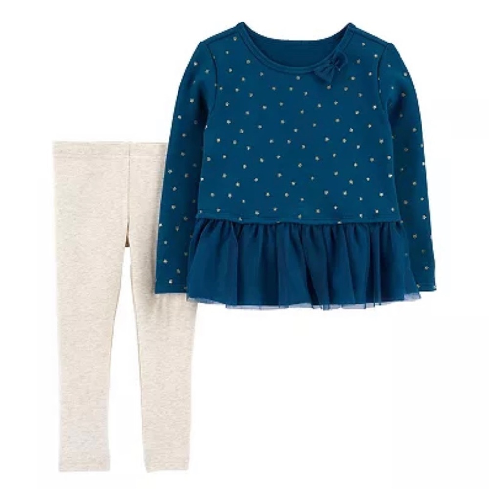 CARTER'S 2-Piece Peplum Stars Top & Legging Set Newborn Baby & Toddler Girl NWT